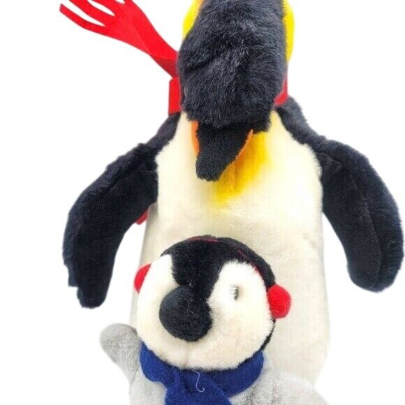 WishPets Penguin & Baby Plush 13" Scarf Earmuffs Winter Dapper #14019 Vintage - Picture 2 of 10